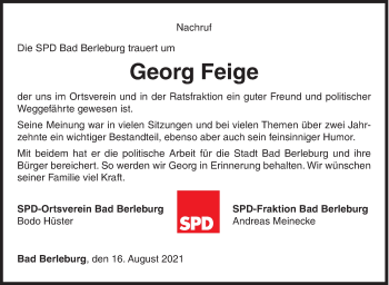 Traueranzeige von Georg Feige von Siegener Zeitung
