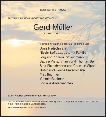 Traueranzeige von Gerd Müller von Siegener Zeitung