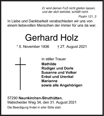 Traueranzeige von Gerhard Holz von Siegener Zeitung