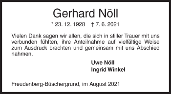 Traueranzeige von Gerhard Nöll von Siegener Zeitung