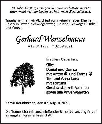 Traueranzeige von Gerhard Wenzelmann von Siegener Zeitung