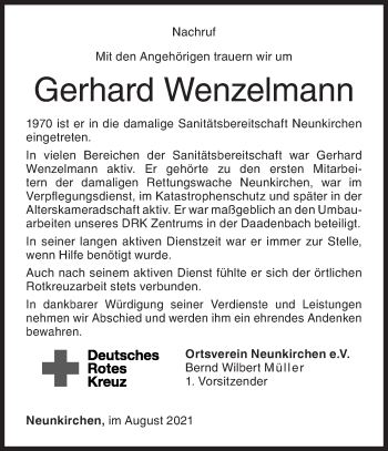 Traueranzeige von Gerhard Wenzelmann von Siegener Zeitung
