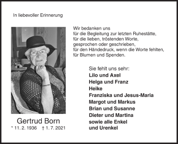Traueranzeige von Gertrud Born von Siegener Zeitung