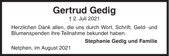 Traueranzeige von Gertrud Gedig von Siegener Zeitung