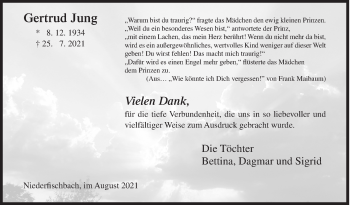 Traueranzeige von Gertrud Jung von Siegener Zeitung