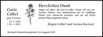 Traueranzeige von Grete Göbel von Siegener Zeitung