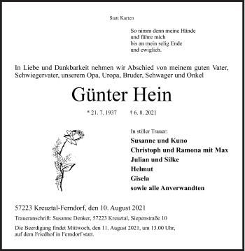Traueranzeige von Günter Hein von Siegener Zeitung