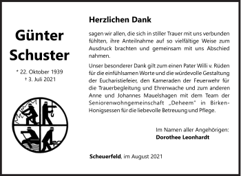Traueranzeige von Günter Schuster von Siegener Zeitung