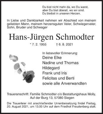 Traueranzeige von Hans-Jürgen Schmodter von Siegener Zeitung