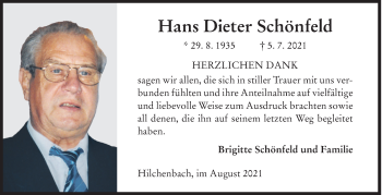 Traueranzeige von Hans Dieter Schönfeld von Siegener Zeitung