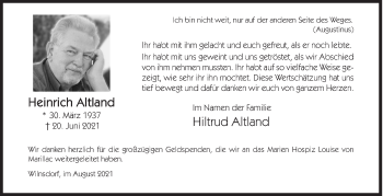 Traueranzeige von Heinrich Altland von Siegener Zeitung
