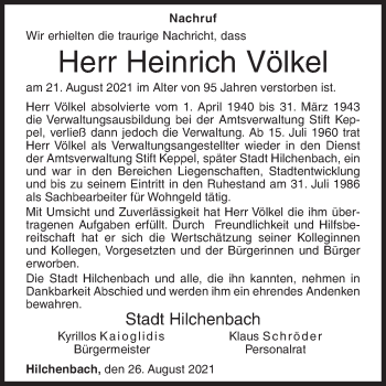 Traueranzeige von Heinrich Völkel von Siegener Zeitung