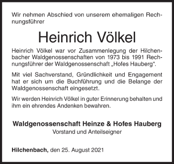 Traueranzeige von Heinrich Völkel von Siegener Zeitung