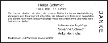 Traueranzeige von Helga Schmidt von Siegener Zeitung