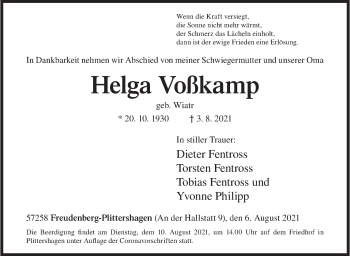 Traueranzeige von Helga Voßkamp von Siegener Zeitung