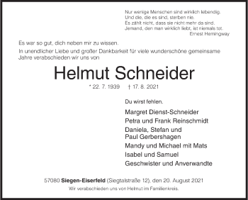 Traueranzeige von Helmut Schneider von Siegener Zeitung