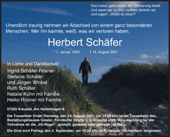 Traueranzeige von Herbert Schäfer von Siegener Zeitung