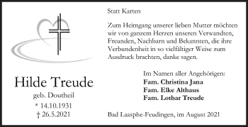 Traueranzeige von Hilde Treude von Siegener Zeitung
