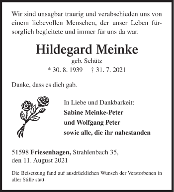 Traueranzeige von Hildegard Meinke von Siegener Zeitung