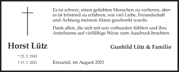 Traueranzeige von Horst Lütz von Siegener Zeitung