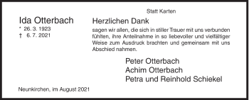 Traueranzeige von Ida Otterbach von Siegener Zeitung