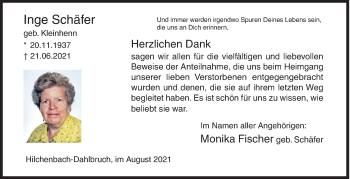 Traueranzeige von Inge Schäfer von Siegener Zeitung