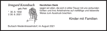 Traueranzeige von Irmgard Krombach von Siegener Zeitung