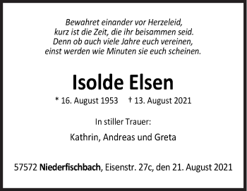 Traueranzeige von Isolde Elsen von Siegener Zeitung