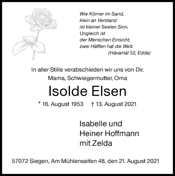 Traueranzeige von Isolde Elsen von Siegener Zeitung