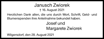 Traueranzeige von Janusch Zwiorek von Siegener Zeitung
