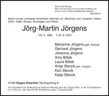 Traueranzeige von Jörg-Martin Jörgens von Siegener Zeitung