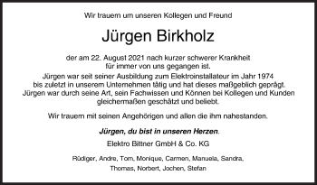Traueranzeige von Jürgen Birkholz von Siegener Zeitung