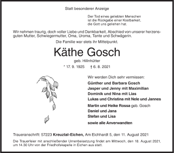 Traueranzeige von Käthe Gosch von Siegener Zeitung