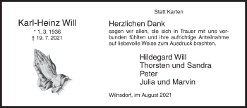 Traueranzeige von Karl-Heinz Will von Siegener Zeitung