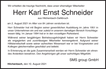 Traueranzeige von Karl Ernst Schneider von Siegener Zeitung