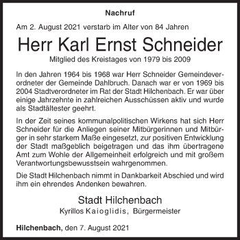 Traueranzeige von Karl Ernst Schneider von Siegener Zeitung