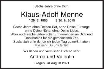 Traueranzeige von Klaus-Adolf Menne von Siegener Zeitung