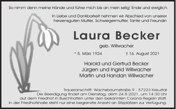 Traueranzeige von Laura Becker von Siegener Zeitung