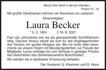 Traueranzeige von Laura Becker von Siegener Zeitung