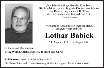 Traueranzeige von Lothar Babick von Siegener Zeitung