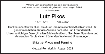 Traueranzeige von Lutz Pikos von Siegener Zeitung