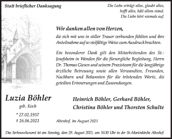 Traueranzeige von Luzia Böhler von Siegener Zeitung