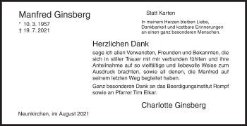 Traueranzeige von Manfred Ginsberg von Siegener Zeitung