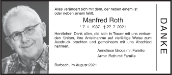 Traueranzeige von Manfred Roth von Siegener Zeitung