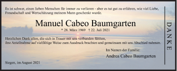 Traueranzeige von Manuel Cabeo Baumgar von Siegener Zeitung