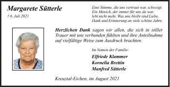 Traueranzeige von Margarete Sütterle von Siegener Zeitung