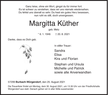 Traueranzeige von Margitta Küther von Siegener Zeitung