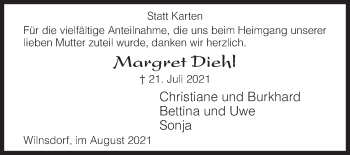 Traueranzeige von Margret Diehl von Siegener Zeitung