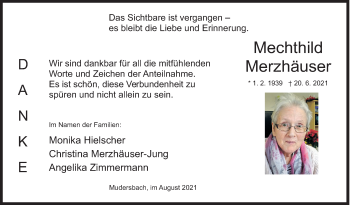 Traueranzeige von Mechthild Merzhäuser von Siegener Zeitung