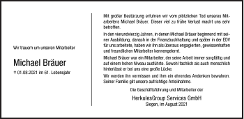 Traueranzeige von Michael Bräuer von Siegener Zeitung